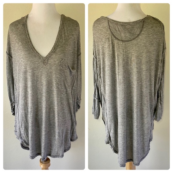 Free People Gray Golden Gate Ribbed T-Shirt Size M - Picture 11 of 12